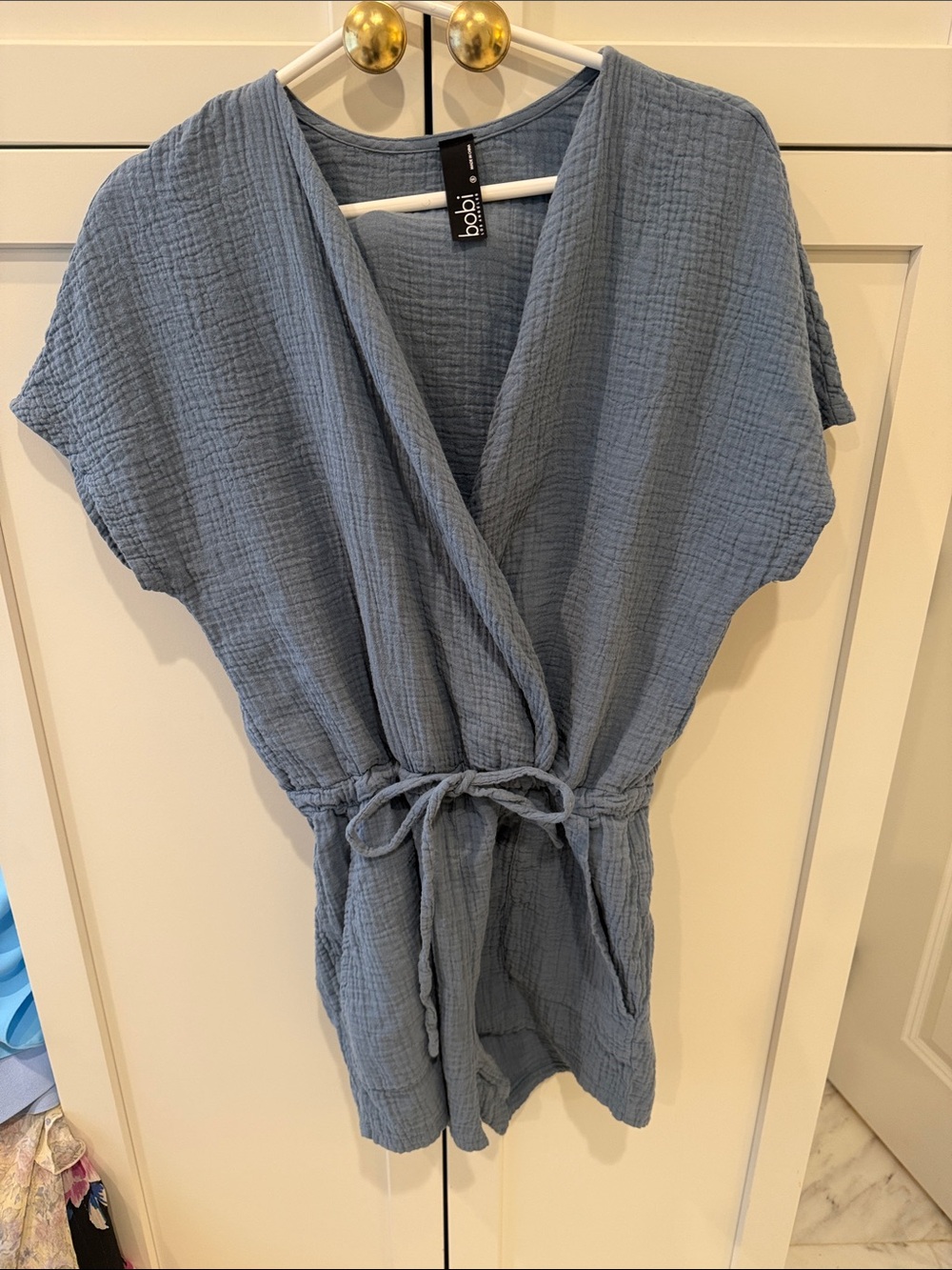 bobi Dusty Blue Gauze Tie-Waist Swim Coverup